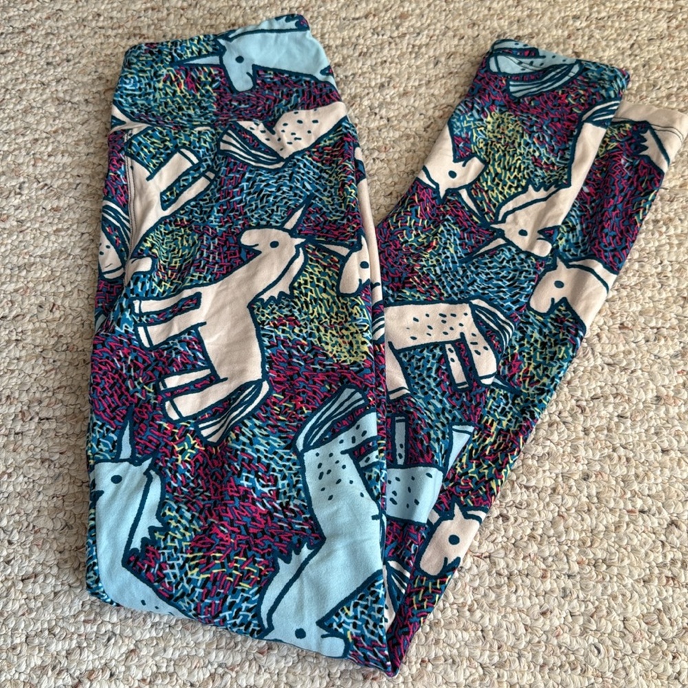 🦄 LuLaRoe Leggings OS one size vintage colorful doodle UNICORN RARE monet swirls